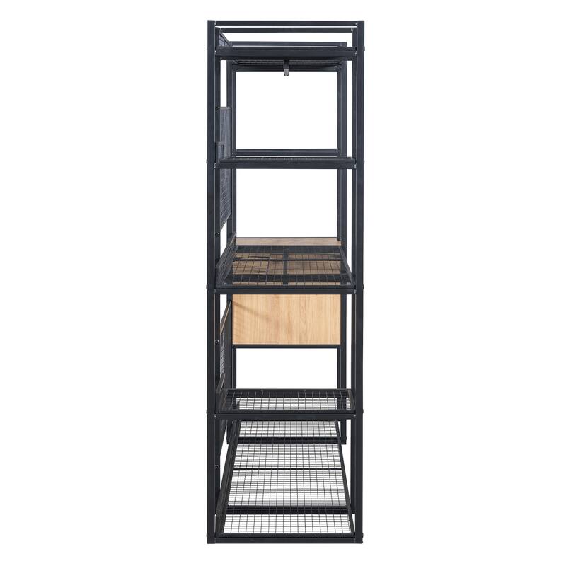 Open-Style Wardrobe with Hanging Rails, Shelves and Drawers - N/A - Black