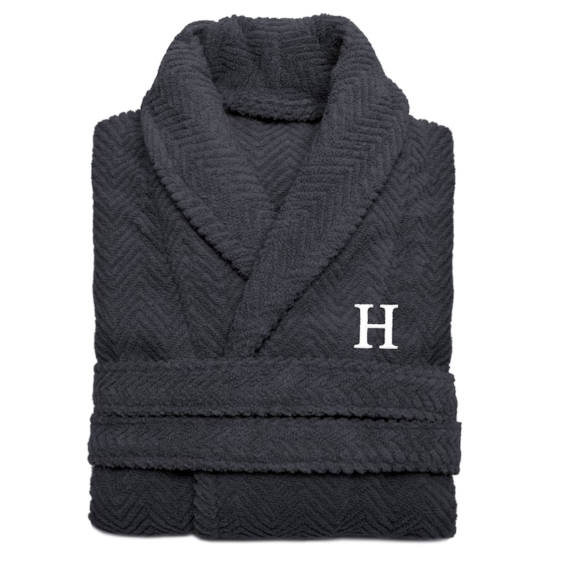 Authentic Hotel and Spa Turkish Cotton Charcoal Monogrammed Unisex Bath Robe - S/M - H