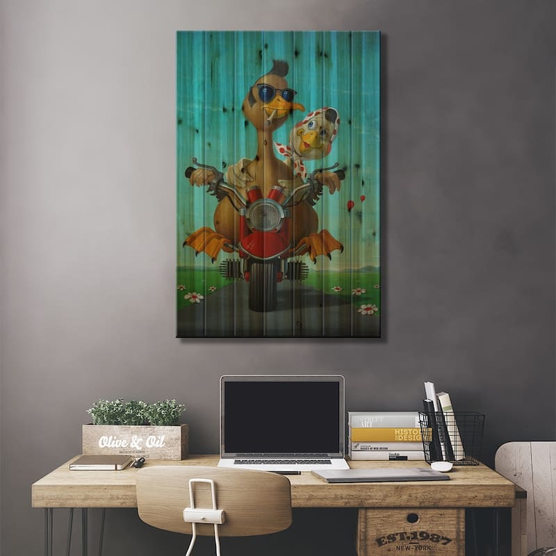 Mister Motorcycle Print On Wood by Frank Warmerdam - Multi-Color