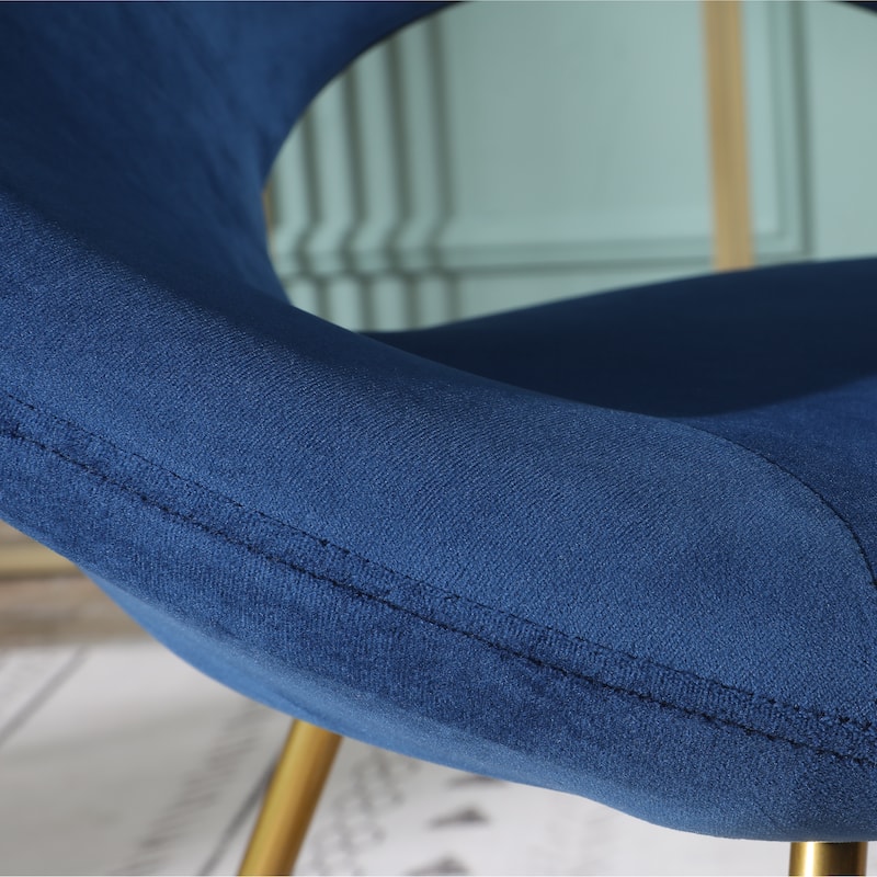 Blue Modern 28" Polyester Upholstered Accent Chair with Gold Tone Finished Base and Metal Sled Legs