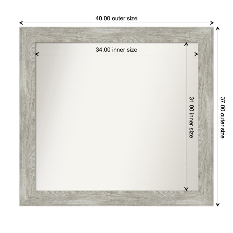 Dove Greywash Framed Non-Beveled Custom Wall Mirror, Bathroom Vanity Mirror - Outer Size: 40 x 37