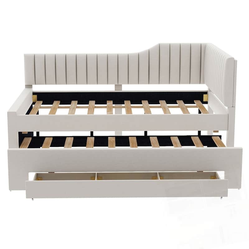 Upholstered Daybed with Trundle and Three Drawers