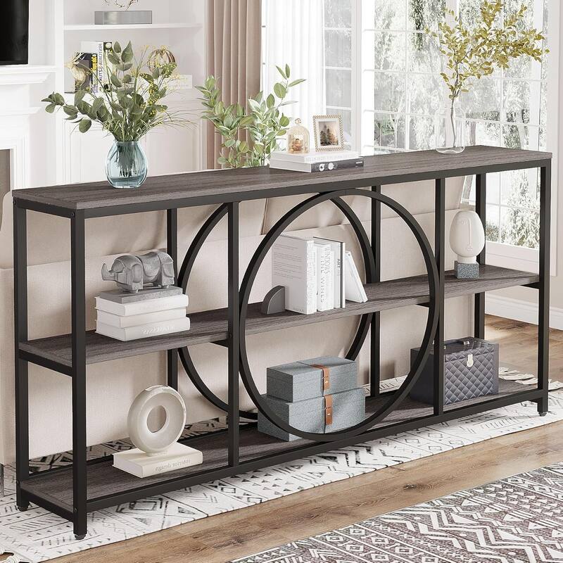 70.9" Extra Long Console Table Sofa Table Behind Couch with Wood Storage Shelves Metal Frame for Entryway/Living Room/Hallway