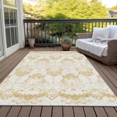 Machine Washable Indoor/ Outdoor Chantille Damask Medallion Rug