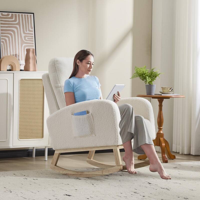 Rocking Chair Side Chair Reading Chair, Minimalist White Upholstered Chair Dressing Chair Leisure Chair