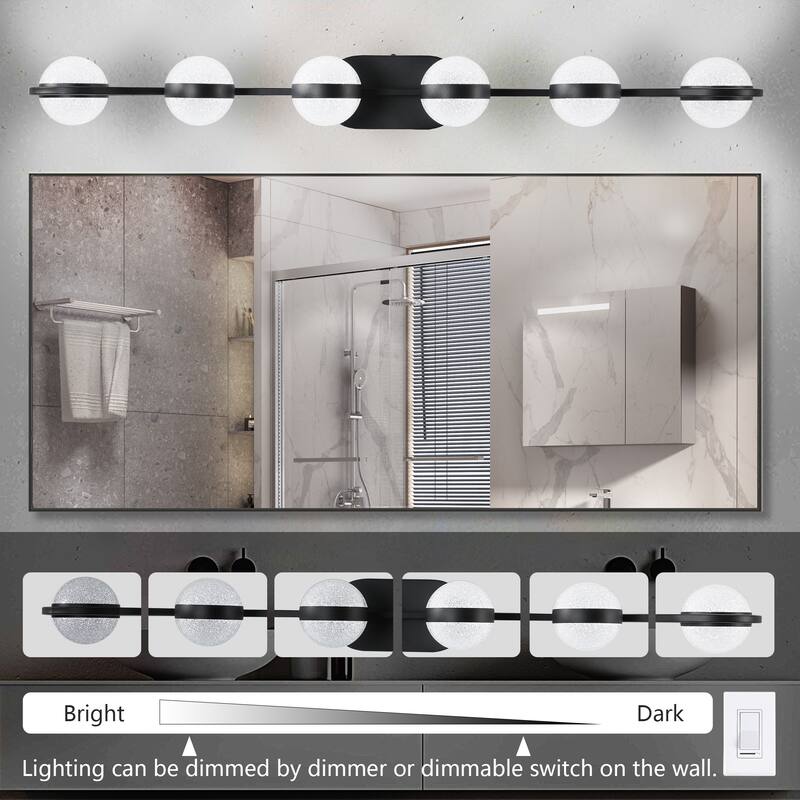 43" LED Bathroom Vanity Light with Crystal Sand Acrylic Shades, 6-Light Wall Mounted Decorative Lighting Fixture