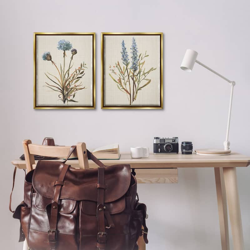 Stupell Natural Budding Blooms Framed Floater Canvas Wall Art Design By Carol Robinson (Set of 2)
