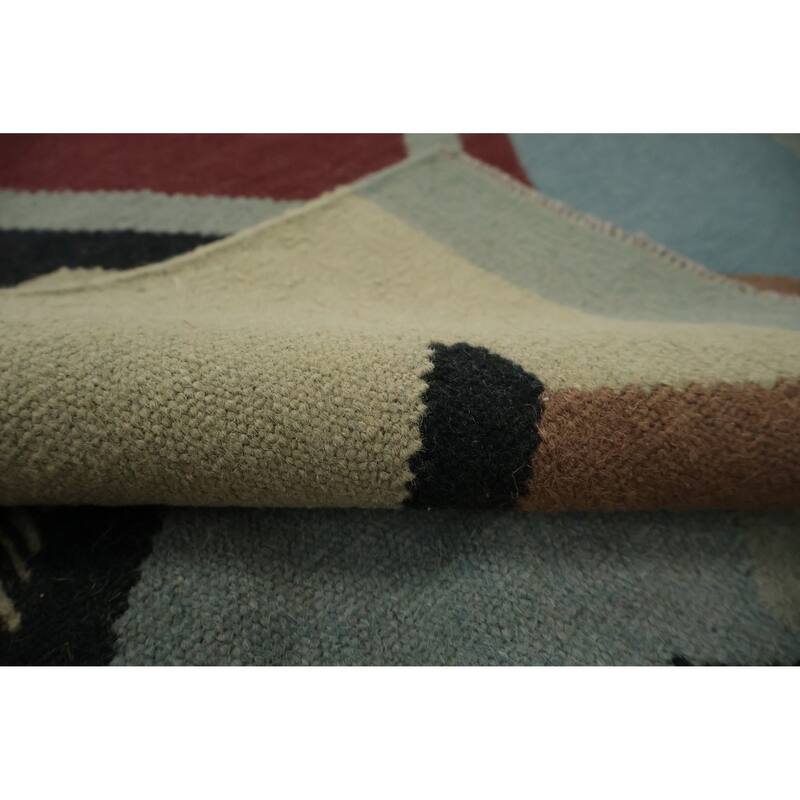 Hand Woven Oriental 100% Wool Carpet Southwestern Modern Navy Blue & Blues Kilim Area Rug - 10' 2'' X 8' 3''