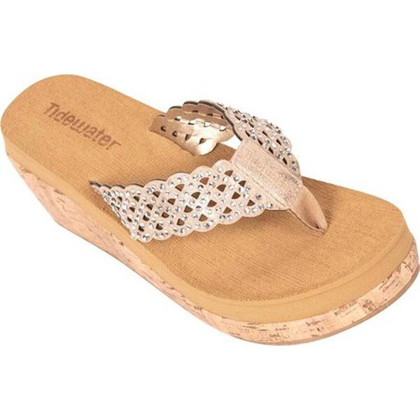 Shop Tidewater Sandals Women's Kiawah Wedge Thong Sandal Gold - Free ...