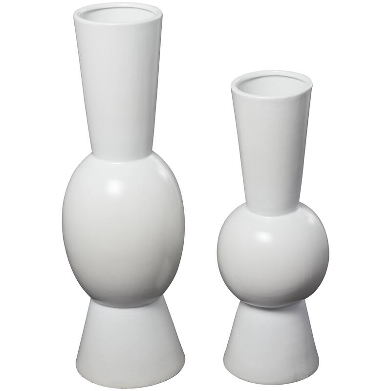 Ceramic Abstract Fluted Round Decorative Vase - Set of 2 White or Black - Roche River Decor