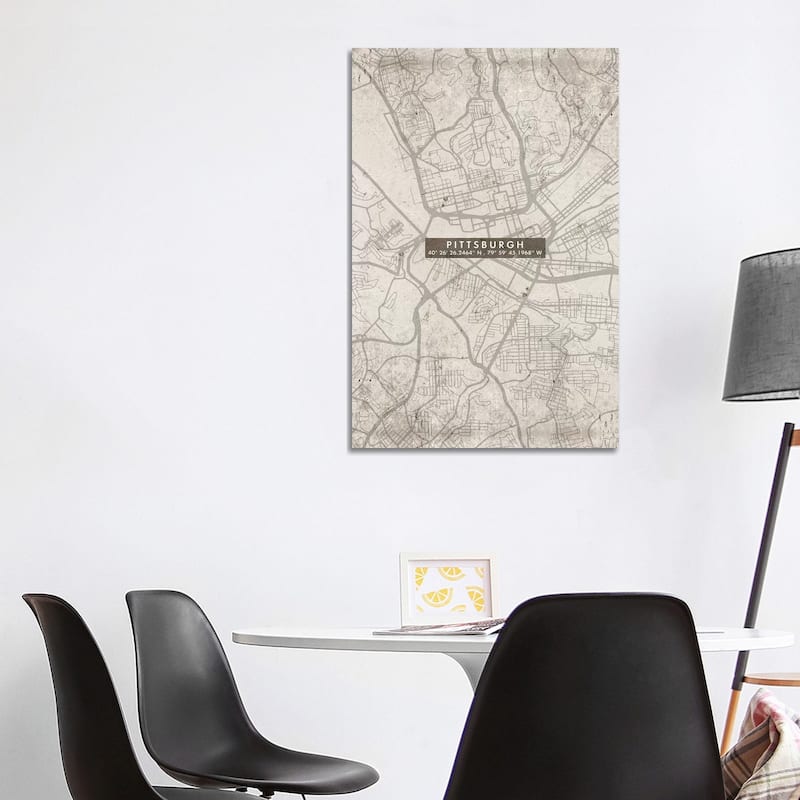 iCanvas "Pittsburgh City Map Abstract" by WallDecorAddict Canvas Print - 40x26x1.5
