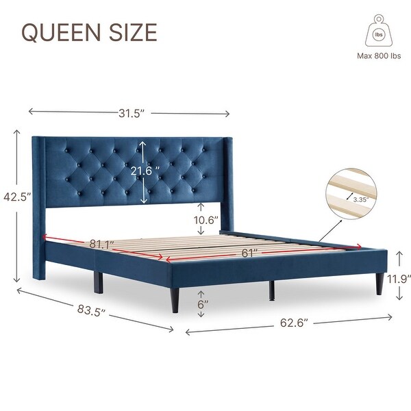 Eleanor Upholstered Platform Bed Frame with Vertical Stripe