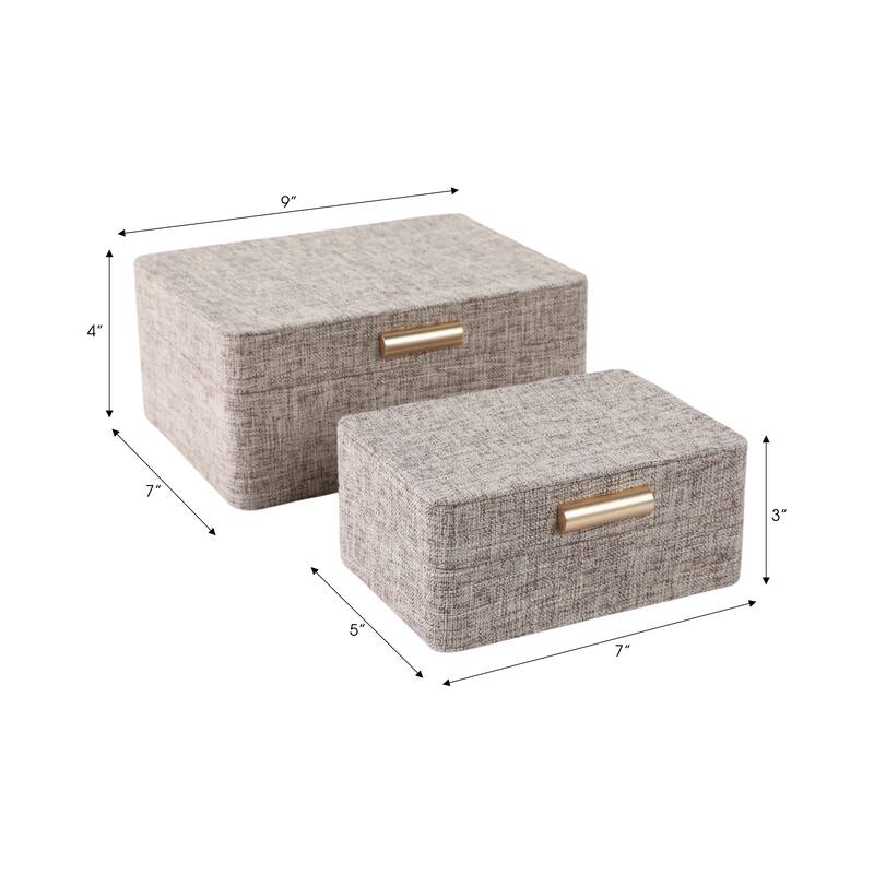 Fabric Organizer Box with Lid Modern (Set of 2) - 9" Brown - 9" x 7" x 4"