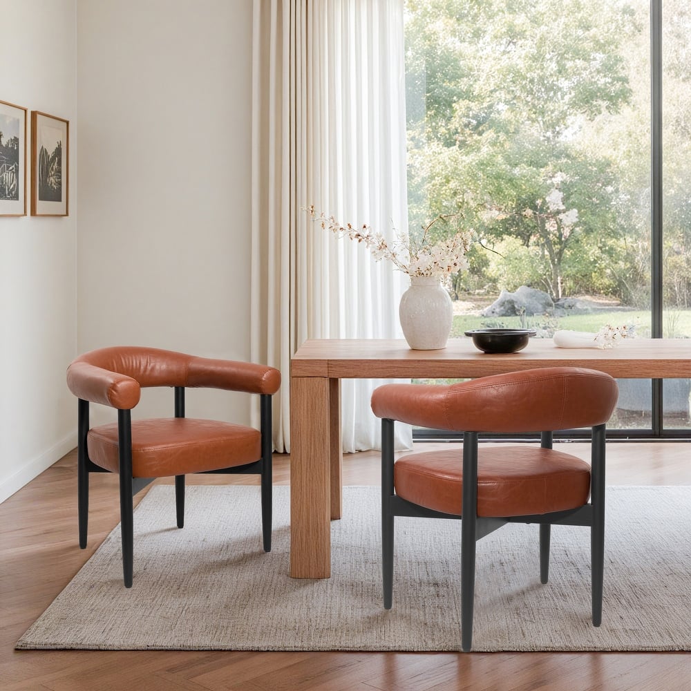 Mid Century Modern Upholstered Dining Chair, Open-Back Accent Chair Set of 2