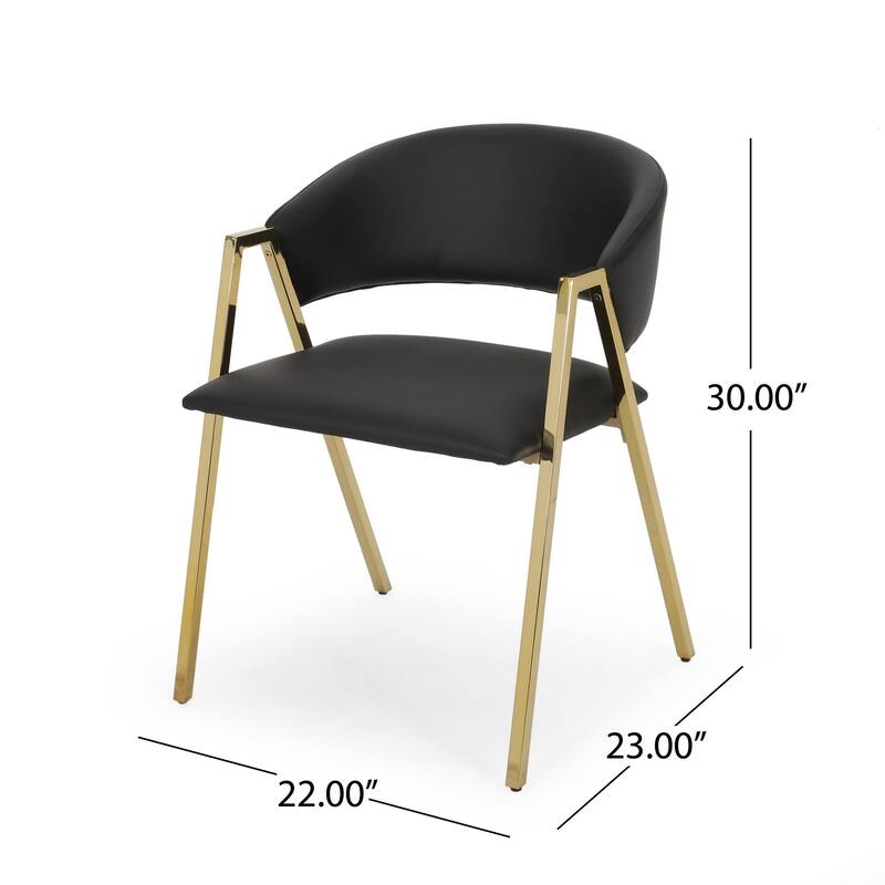 Dining Chair Set of 2, Modern Black Faux Leather, Gold Metal Legs