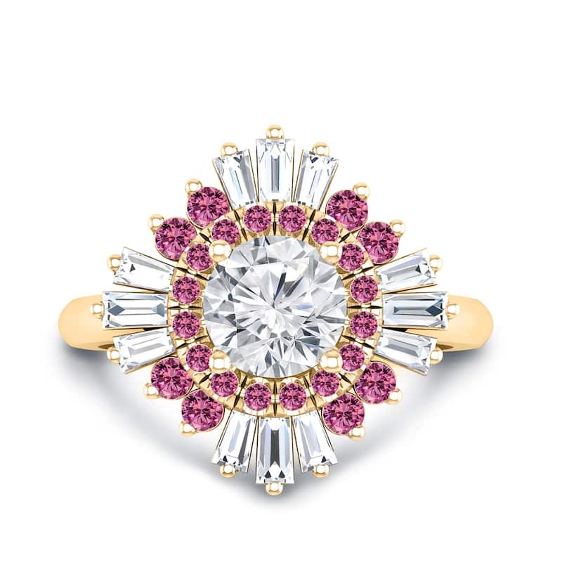 Auriya 14k Gold 1 1/5ctw Ballerina Diamond and Pink Sapphire Engagement Ring Certified (G-H, VS1-VS2) - Yellow - 4