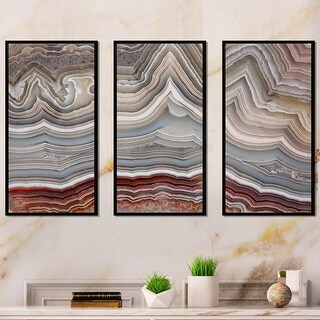 Designart "The polished cut of agate" Stone Framed Art Set of 3 - 4 ...