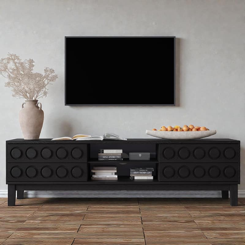 Mid-Century Modern TV Console Table with 4 Drawers for TVs up to 75 Inch, Media Entertainment Center with Storage