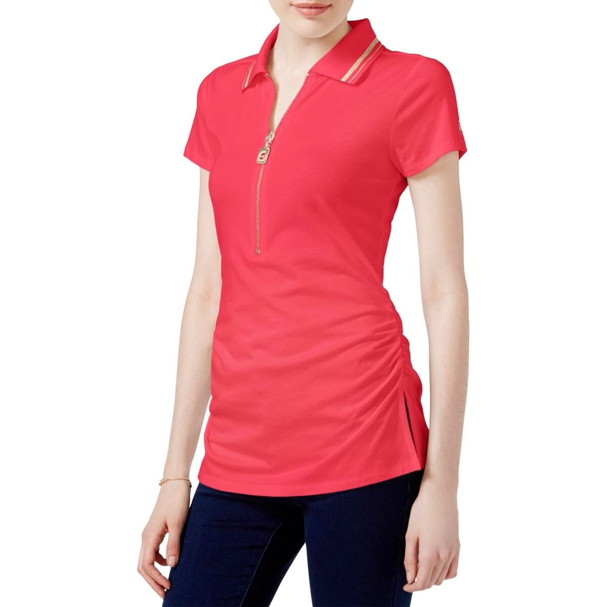 michael michael kors short sleeve ruched polo top