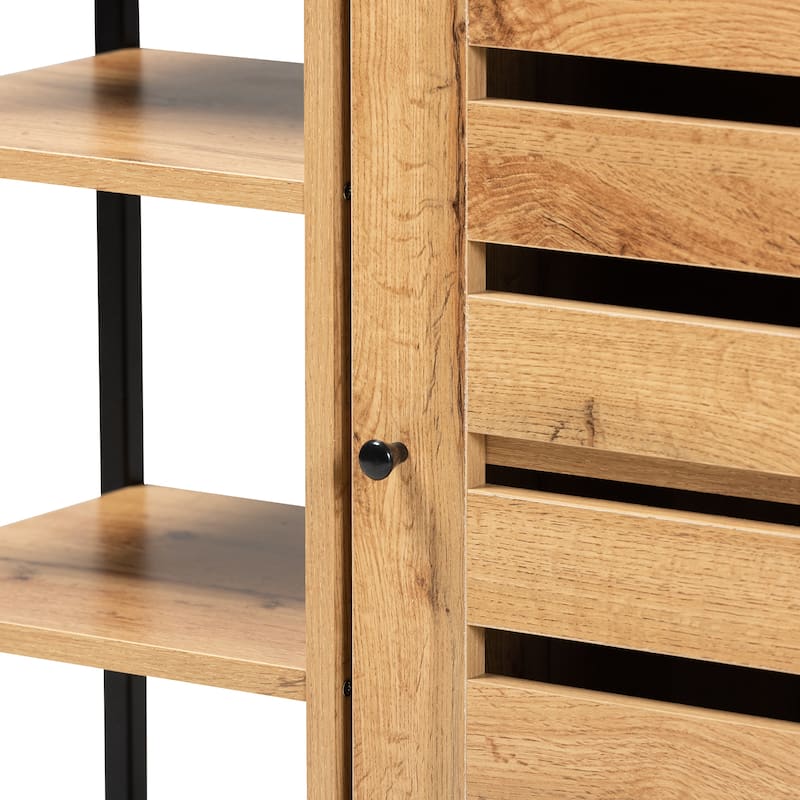 Vander Modern Oak Brown Wood and Black Metal 1-Door Shoe Cabinet