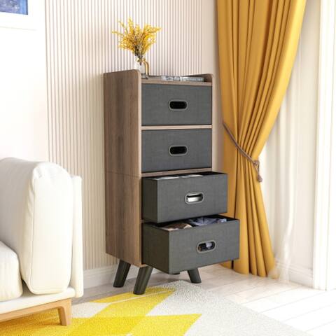 Fabric Storage Tower with Handrail and Removable Drawers