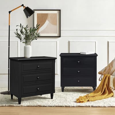 Elegant 3-Drawer Nightstand (Set of 2) Storage Cabinet Crafted from Solid Wood for Bedroom Organization