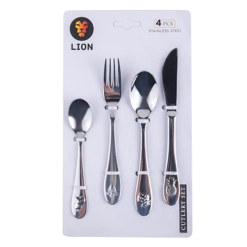 Fruits and Berries Stainless Steel Kid's Flatware Set of 4 - 7"