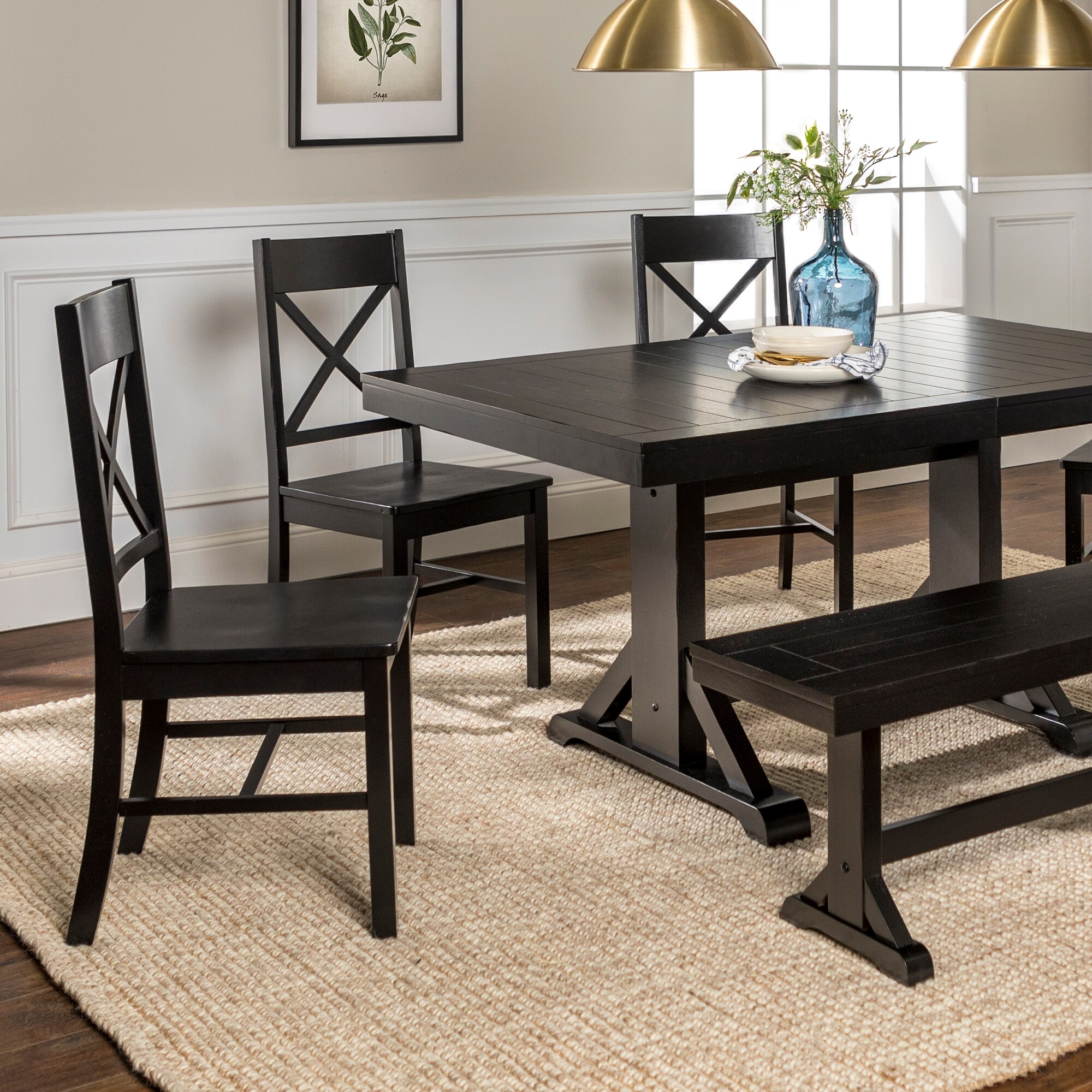 Shop 6 Piece Antique Black Rustic Farmhouse Trestle Dining Set