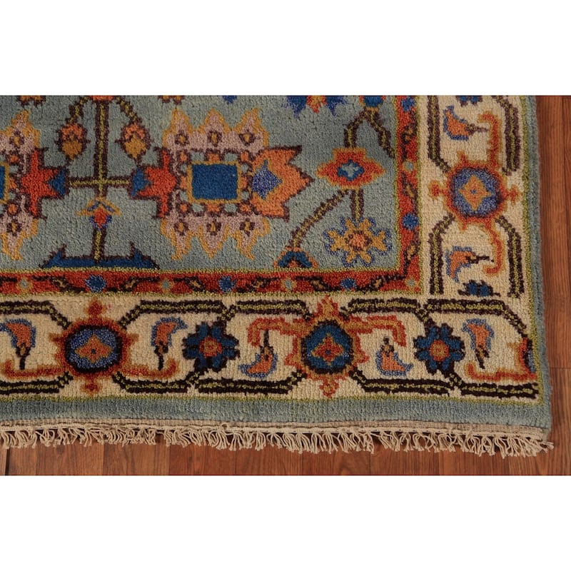 Floral Blue Oushak Oriental Rug Handmade Wool Carpet - 3'10"x 6'0"