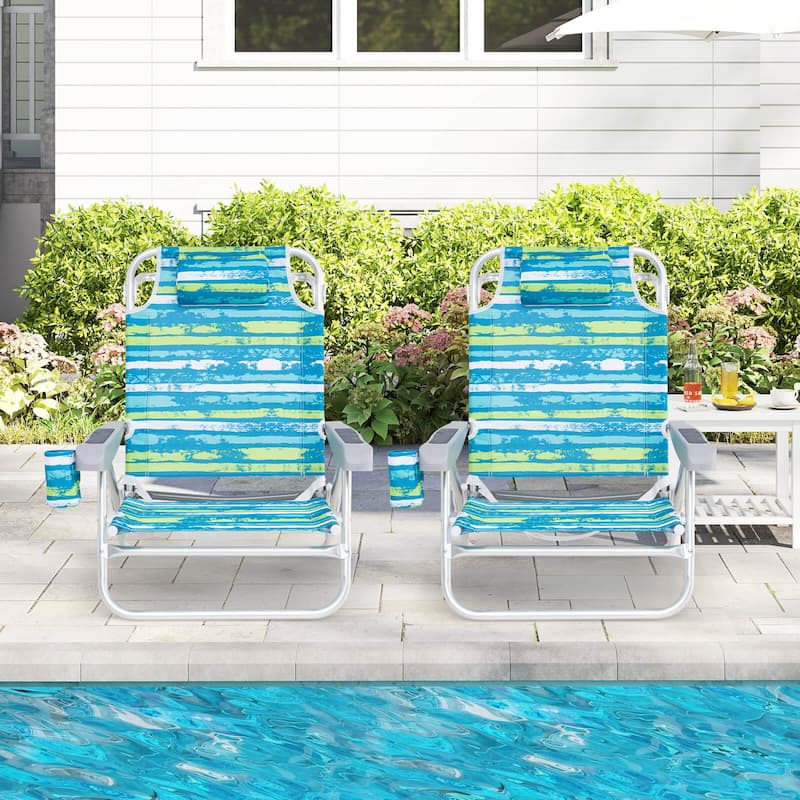 Costway 2 Pack Folding Beach Chair Lightweight Lay Flat Lounge Chair