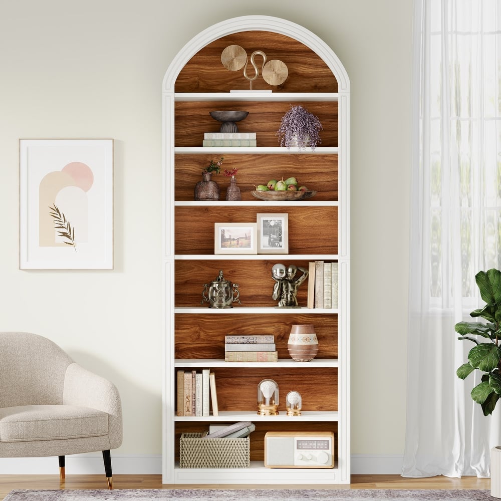 79.53" Tall Modern Arched Bookshelf for Living Room, Study