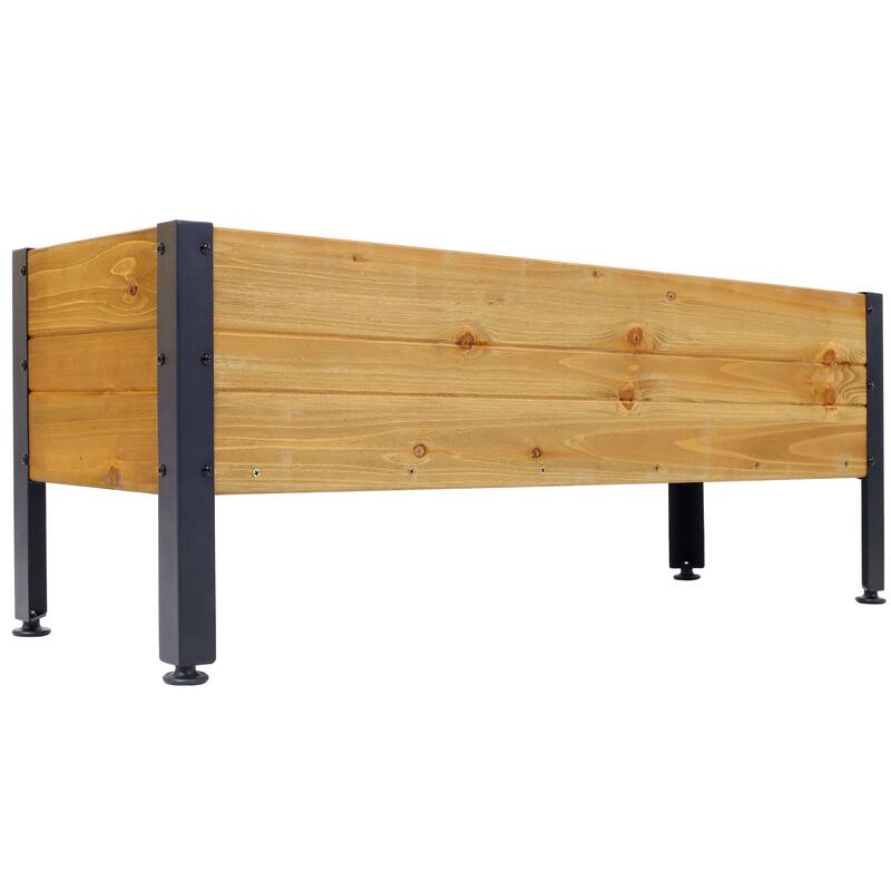 Anmytek Elevated Wooden Planter Box with Metal Legs, Weather Resistant Natural Wood, Adjustable Feet,Raised Garden Bed for Patio