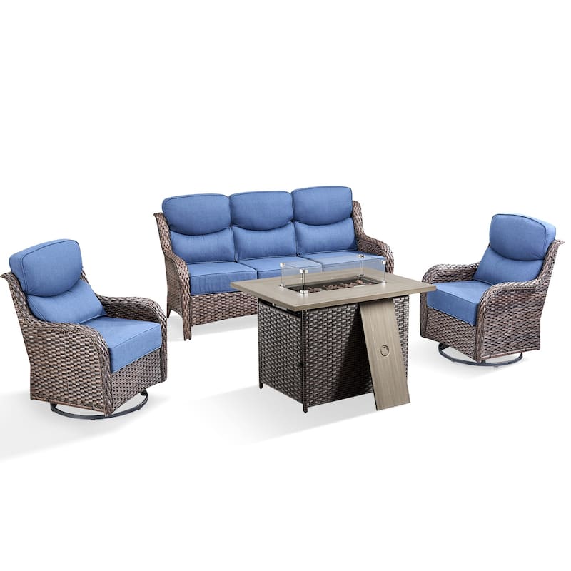 Pocassy 4PCS Outdoor 6Inch Sofa Swivel Chair w/ Fire Pit Table