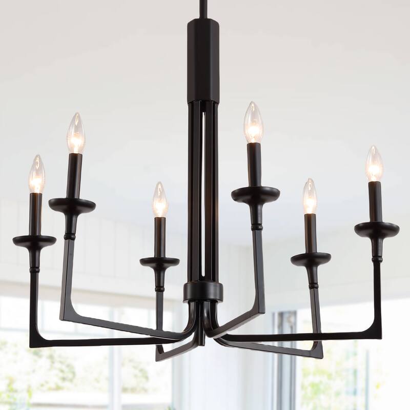 Cusp Barn Industrial Black Chandelier, Farmhouse 6-Light Kitchen Island Pendant Light, Modern Hanging Lighting Fixtures
