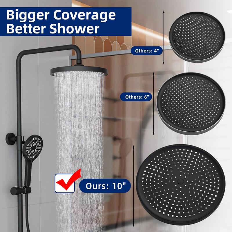 Modland Wall Mount 3-Function Shower System with 10" Rainfall, 1.59GPM, Matte Black/Rose Gold/Chrome