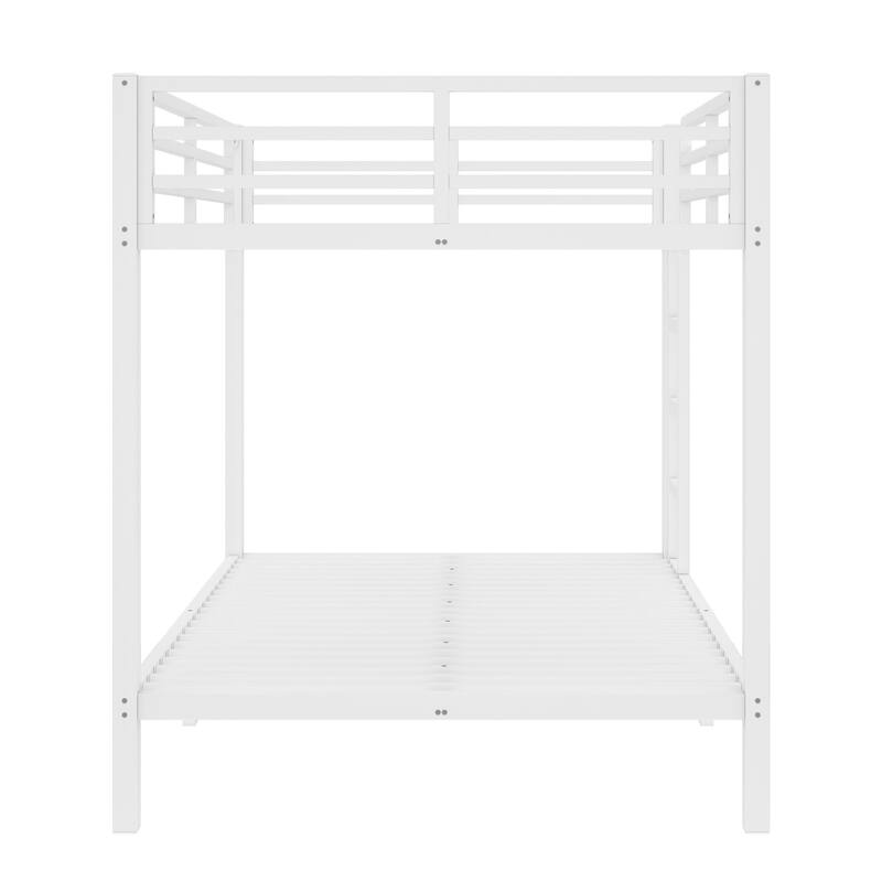 Metal Bunk Bed Frame with Safety Guardrail, Heavy Duty Metal Slat Support, Noise Free