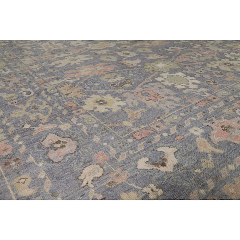 Hand Knotted Oriental 100% Wool Carpet Transitional All-Over Navy Blue & Blues Oushak Area Rug - 10' 3'' X 8' 0''