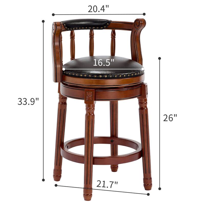 Cow top Leather Wooden Bar Stools, 360 Degree Swivel Bar Chair with Backs,Bar height Couner Height Barstools(black 1pc)