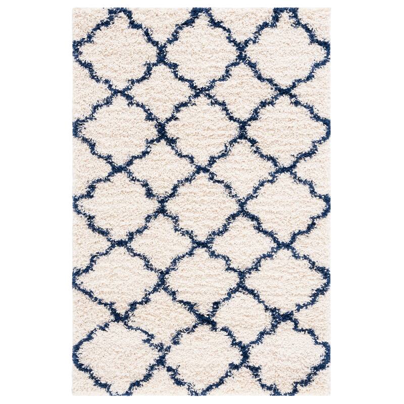 SAFAVIEH Hudson Shag Vitchka Glam Trellis 2-inch Area Rug - 4' x 6' - Ivory/Navy