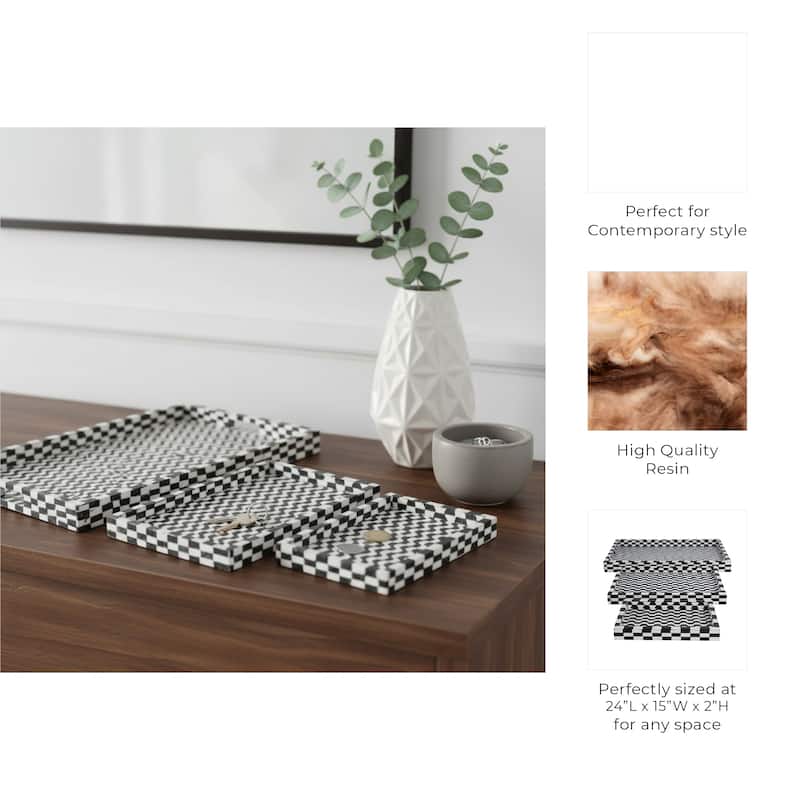 Resin Wood Geometric 3D Trays Set of 3 - Black, 13/18/24 in. - 24.0"