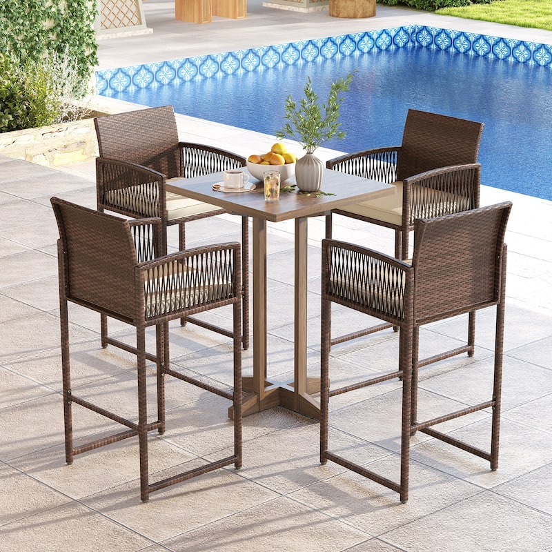 Outdoor Wicker Bar Stools Set of 2 Patio Chairs with Cushions and Footrest - 22" x 20.5" x 44"