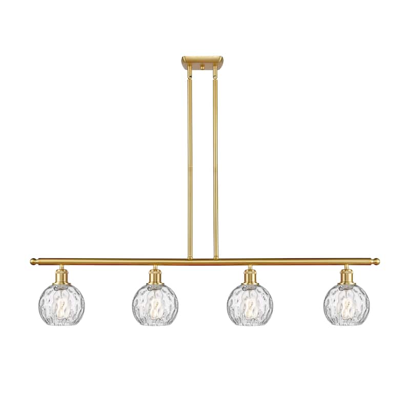 Innovations Lighting Athens Water Glass - 4 Light 46" Stem Hung Island Light - Clear Water Glass/Satin Gold