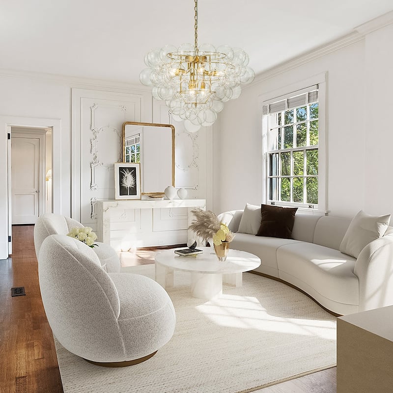 27in Brushed Brass Bubble Style Clear Glass Globe Chandelier
