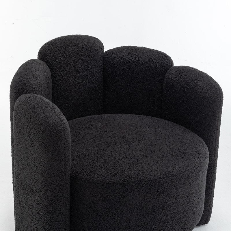 SEYNAR Modern Glam Teddy Fabric Upholstered Round Accent Chair with Flower Shaped Back Design Set of 2