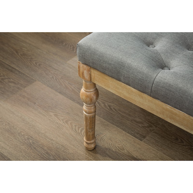 Habit Solid Wood Button Tufted Dining Bench, Grey