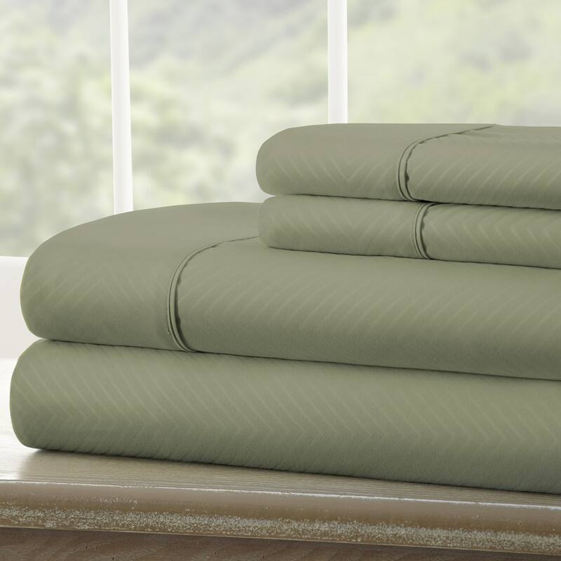 Becky Cameron Chevron 4-piece Deep Pocket Bed Sheet Set - Twin - Sage