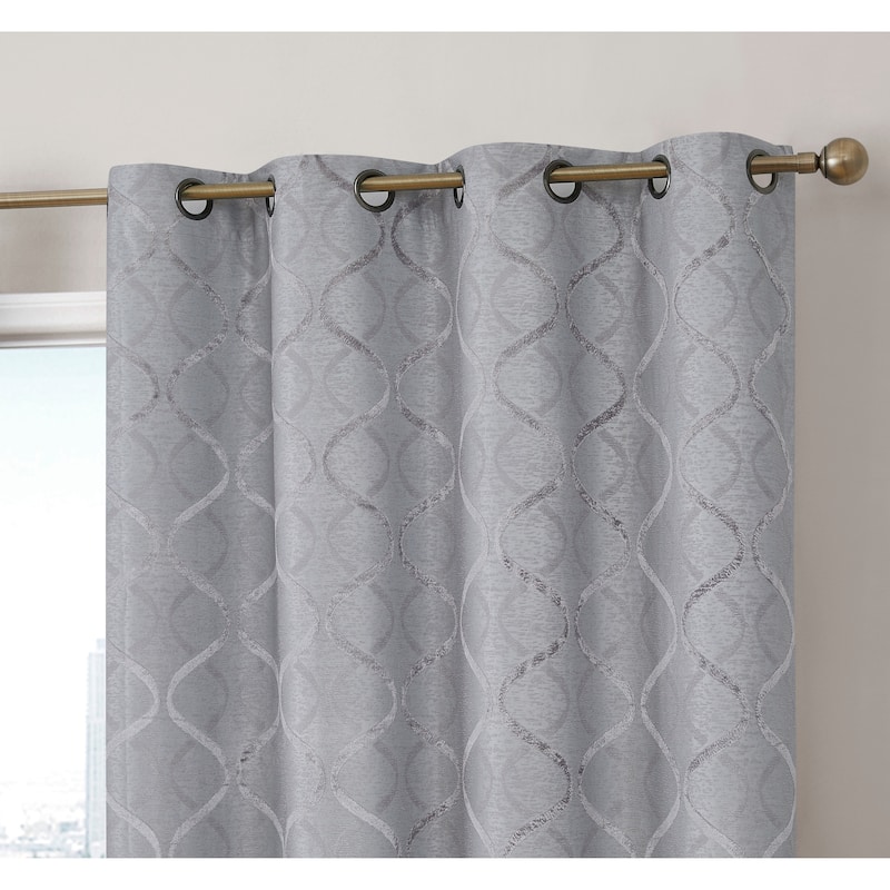 HLC.me Lattice Flocked 100% Complete Blackout Thermal Insulated Window Curtain Grommet Panels - Set of 2 - 50 W x 63 L per panel - Set of 2 - Light Grey