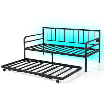 Costway Twin Size Daybed with Pop-up Trundle Charging Station & LED