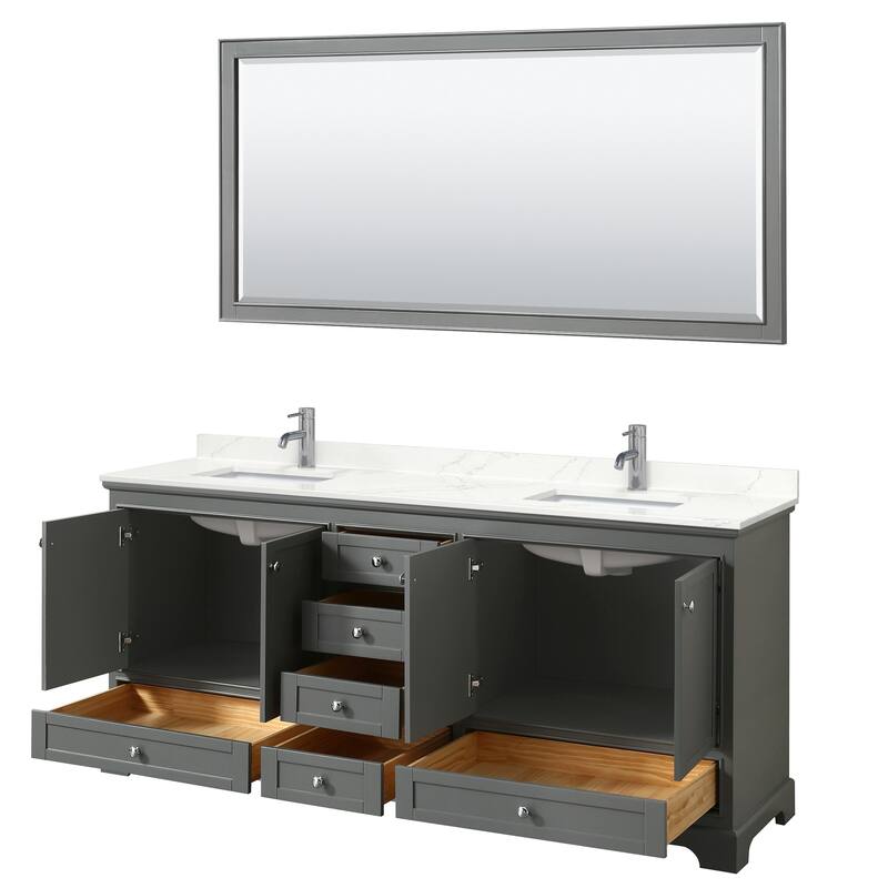 Deborah 80-inch Double Vanity, Quartz Top, 70-inch Mirror