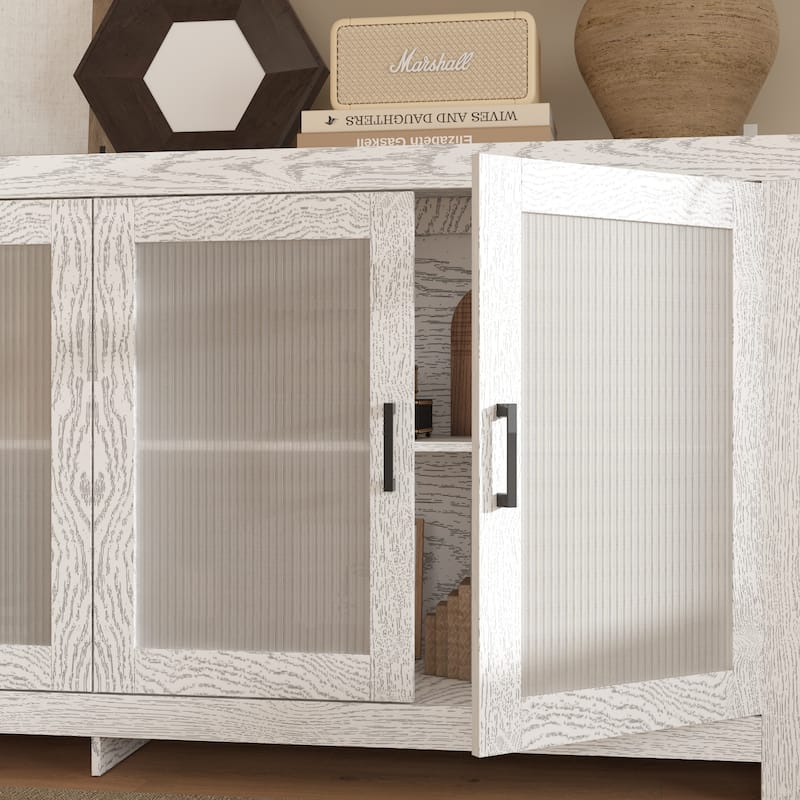 Acrylic Doors Creative White/Brown Buffet Sideboard Bookcase Accent Storage Cabinet: Elegant Storage with Rich Wood Grain Finish